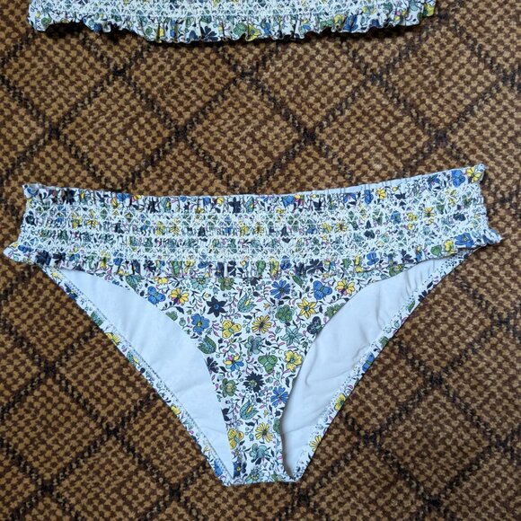 Tory Burch Love Floral Costa Bandeau Smocked Bikini Set Size M Strapless Ruched - Picture 6 of 12